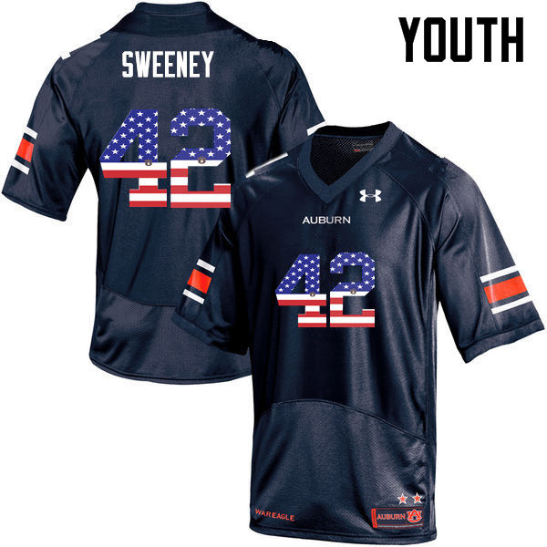 Youth #42 Keenan Sweeney Auburn Tigers USA Flag Fashion College Football Jerseys-Navy - Click Image to Close
